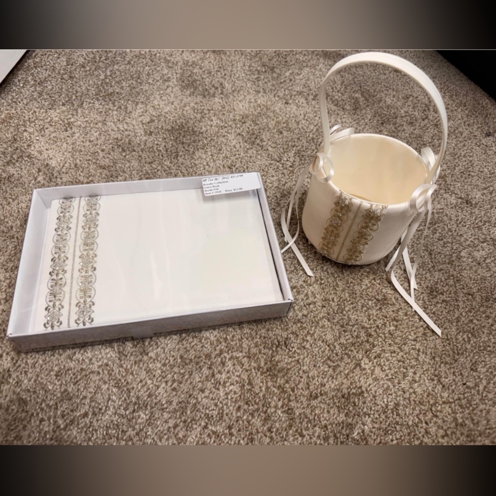 Cream and Gold Wedding Guest Book & Flower Basket